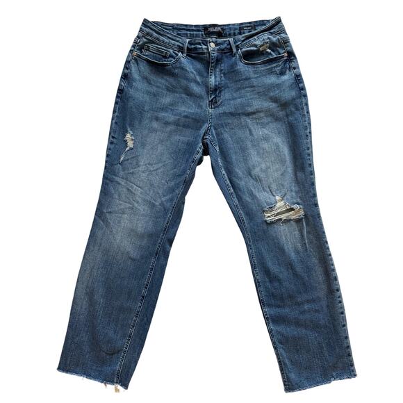Judy Blue Dad Jeans Women’s 18W Blue high rise Distressed Cabincore Grunge - Picture 1 of 13